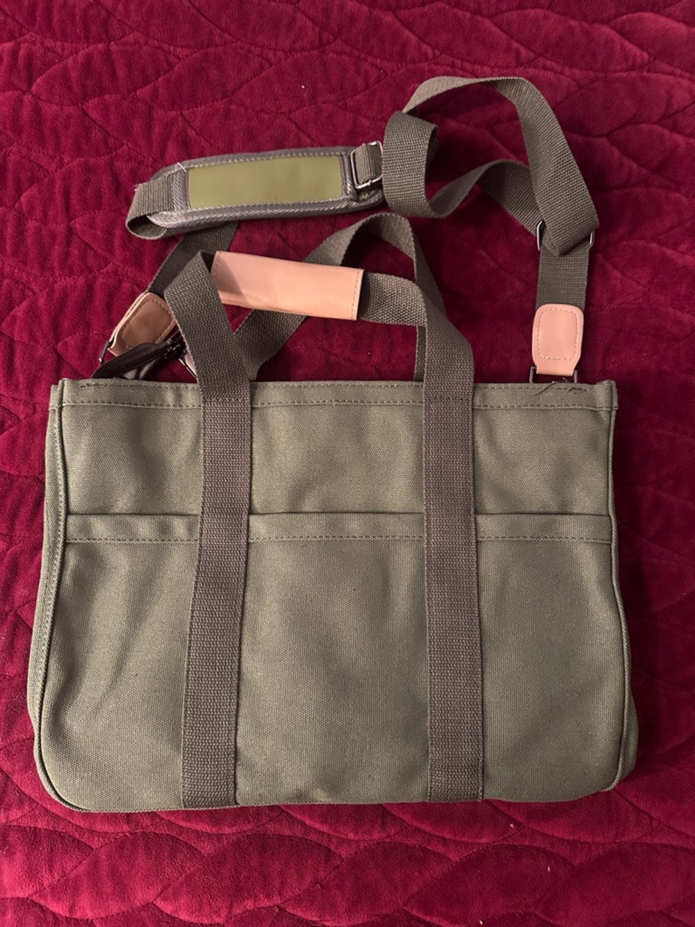 Unbranded Women’s/Unisex Green Canvas Tote with Adjustable Shoulder Strap
